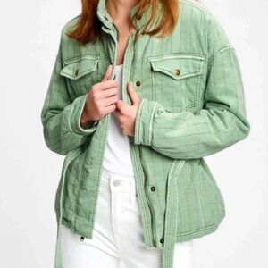 Gap Super Soft Quilted Light Green Utility Jacket with Belt - Size L